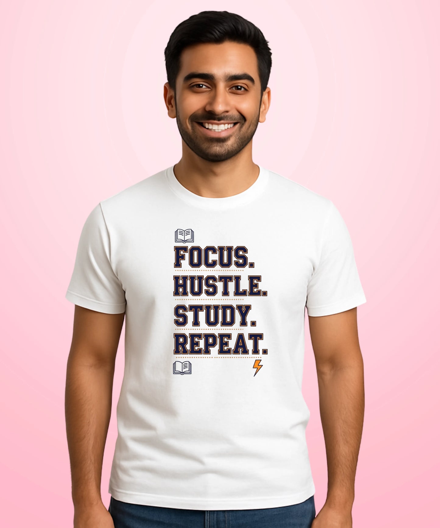 Focus. Hustle. Study. Repeat White T-Shirt