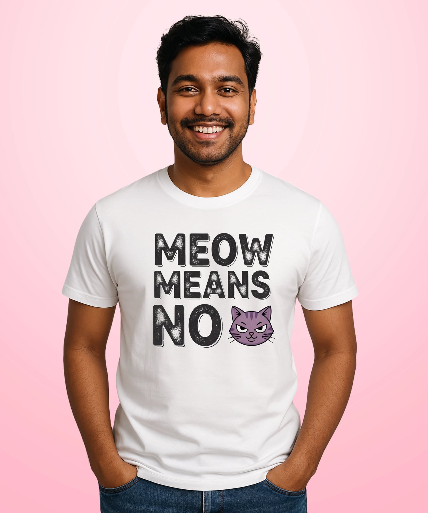 Meow Means No White T-Shirt