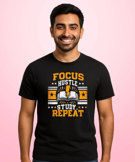 Focus. Hustle. Study. Repeat Black T-Shirt