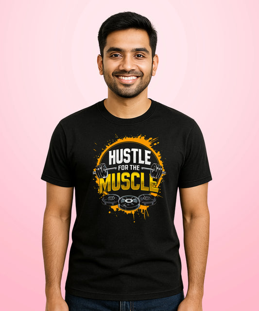 Hustle for the Muscle Black T-Shirt