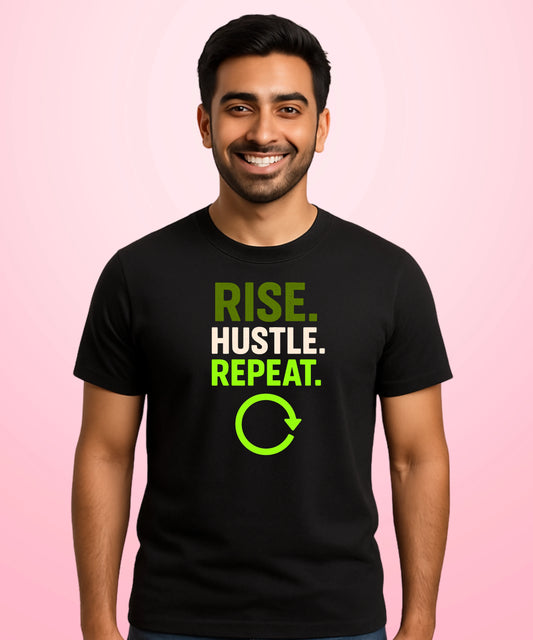Rise Hustle Repeat Black T-Shirt