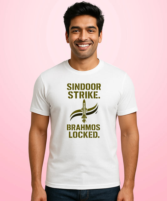 Sindoor Strike. BrahMos Locked White T-Shirt